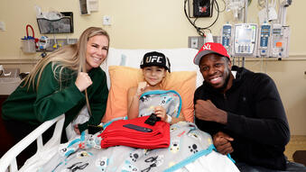 UFC athletes Randy Brown and Katlyn Chookagian visited the Tackle Kids Cancer initiative at Sanzari Children’s Hospital