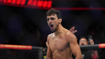 Ricardo Ramos of Brazil reacts after defeating Danny Chavez in a featherweight fight during the UFC Fight Night event at Moody Center on June 18, 2022 in Austin, Texas. (Photo by Cooper Neill/Zuffa LLC)