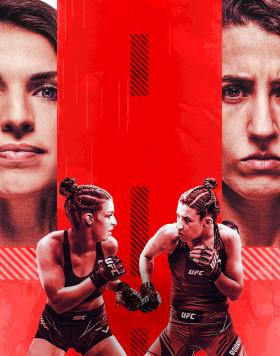 Mackenzie Dern and Marina Rodriguez facing off on a red background