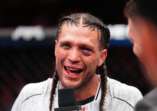 Brian Ortega is interviewed after defeating Yair Rodriguez of Mexico in a featherweight fight during the UFC Fight Night event at Arena CDMX on February 24, 2024 in Mexico City, Mexico. (Photo by Josh Hedges/Zuffa LLC)