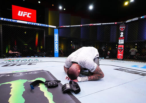 Tyson Pedro of Australia announces his retirement after a loss against Vitor Petrino of Brazil in a light heavyweight bout during the UFC Fight Night event at UFC APEX on March 02, 2024 in Las Vegas, Nevada. (Photo by Jeff Bottari/Zuffa LLC)