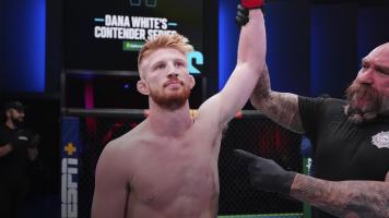 Bo Nickal reacts after his victory over Zachary Borrego in a middleweight fight during Dana White's Contender Series season six week three at UFC APEX