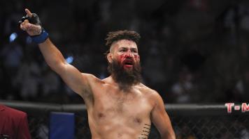Bryan Barberena reacts to his win over Robbie Lawler during the UFC 276 event
