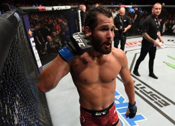 Jorge Masvidal reacts after his knockout victory over Darren Till of England in their welterweight bout during the UFC Fight Night event at The O2 Arena on March 16, 2019 in London, England. (Photo by Jeff Bottari/Zuffa LLC)