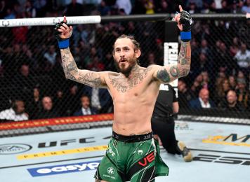 Marlon Vera of Ecuador reacts after his knockout victory over Frankie Edgar in their bantamweight fight during the UFC 268 event at Madison Square Garden on November 06, 2021 in New York City. (Photo by Jeff Bottari/Zuffa LLC)