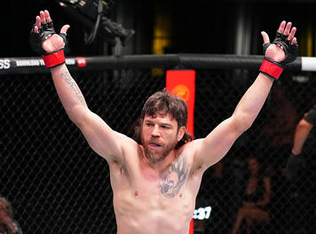 Jim Miller reacts after his knockout victory over Jesse Butler in a lightweight bout during the UFC Fight Night event at UFC APEX on June 03, 2023 in Las Vegas, Nevada. (Photo by Chris Unger/Zuffa LLC)
