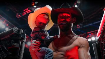 Donald Cerrone and son exit the Octagon during the UFC 276 event at T-Mobile Arena on July 02, 2022 in Las Vegas, Nevada. (Photo by Chris Unger/Zuffa LLC)